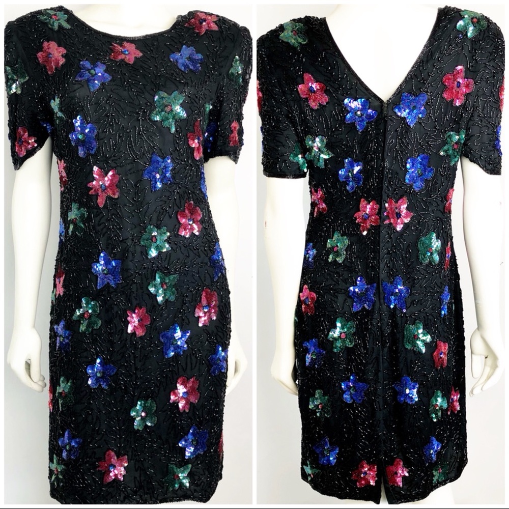 Night Vogue Dress Sequin Beaded Silk